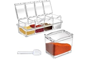 4 Pcs Clear Seasoning Set Box Pots Storage Container Condiment Jars Acrylic with Covers and Spoons Best Containers Organizer 