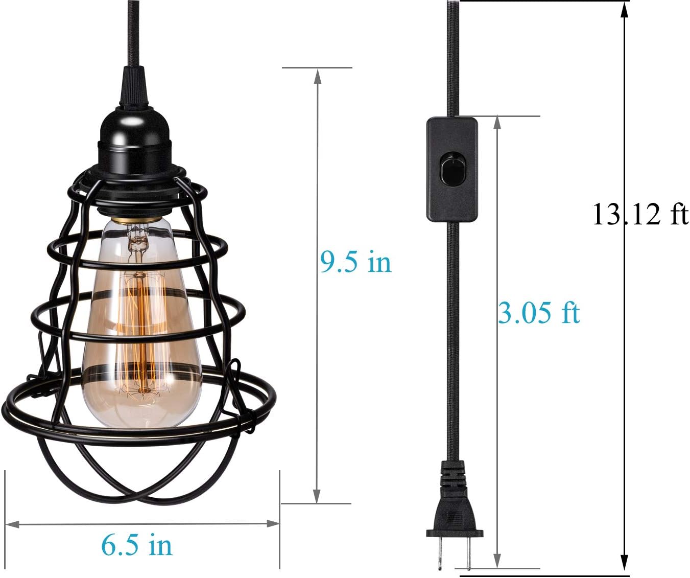 INNOCCY Industrial Plug in Pendant Light Vintage Hanging Cage Pendant Lighting E26 E27 Mini Pendant Light Edison Plug in Light Fixture On/Off Switch - - 