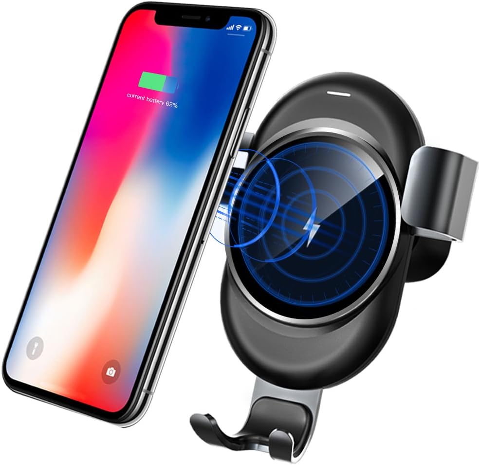 Lamyik Wireless Car Charger,Bracket Phone Holder Gravity Auto-Clamping Design and Anti-Skid Base Compatible with Samsung Galaxy S8/S7/Note 8, iPhone X/iPhone 8 Plus/iPhone 8 and QI-Enabled Device