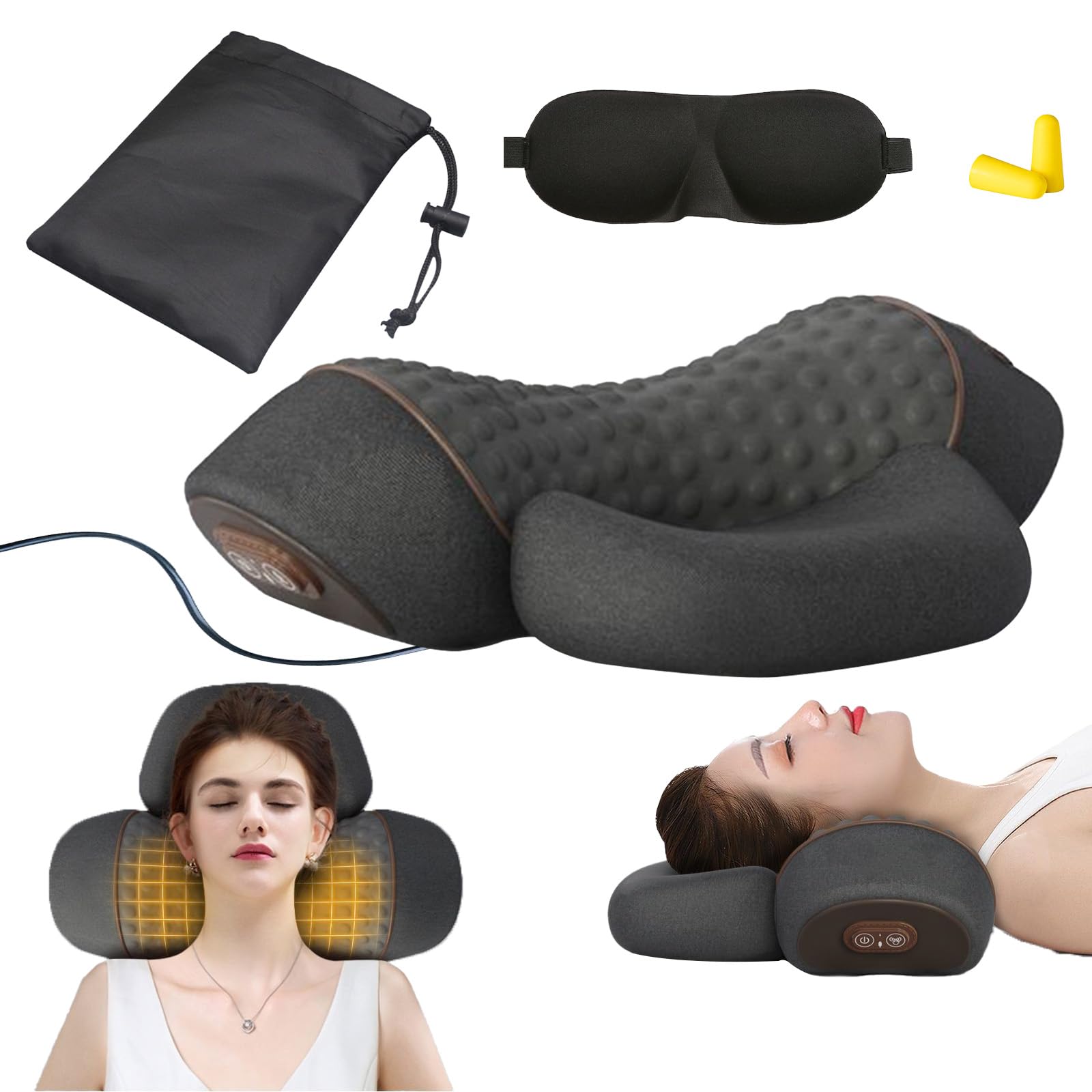 Photo 1 of 3-in-1 Heated Pillow Massage Neck Hump, Ergonomic Cervical Neck Pillows- 26° Angle Cervical Support with Heat Compress, Plug in Neck Hump Corrector for Pain Relief and Restful Sleep (Dark Grey)