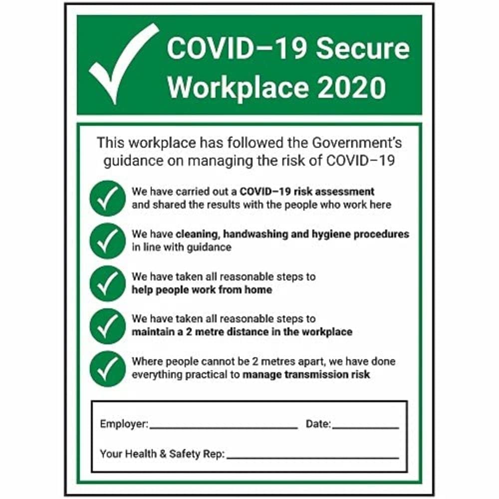 V Safety E2:E3COVID-Secure Workplace - 300mm x 400mm - 1mm Rigid Plastic Sticker