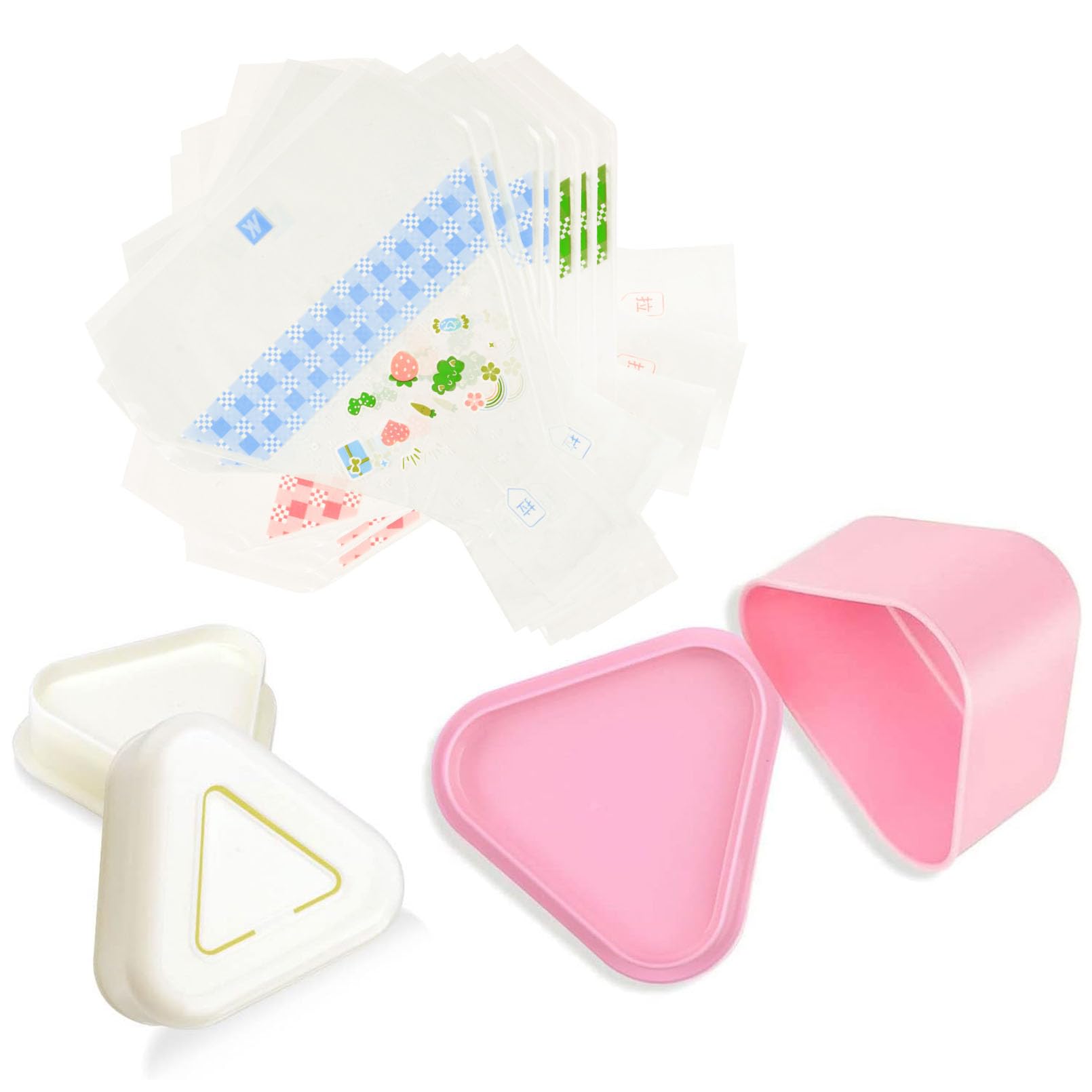 ChasBete Rice Mould Set, DIY Sushi Maker, 2 Onigiri Mould + 100 Disposable Onigiri Wrappers & Sealing Tapes