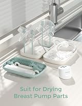 Momcozy 7-in-1 Bottle Brush Set Green Silicone Nipple Straw Drying Rack view 7