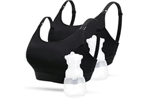 Lupantte Hands Free Pumping Bra for Women 2 Pack, Supportive Comfortable Breast Pump Bra with Pads, All Day Wear Pumping and Nursing Bra in One Breast Pump for Medela, Spectra, Momcozy, etc. (Large)