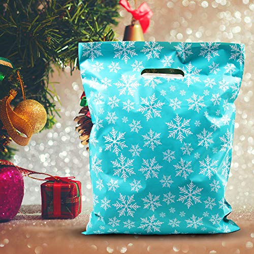 Merchandise Bags 12x15 - Snowflakes Print - 100 Pack - Glossy Retail Bags - Shopping Bags for Boutique - Boutique Bags - Plastic Shopping Bags