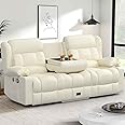 Dresegmt Loveseat Recliner Sofa, Flip Middle Backrest Design PU Leather 3 Seat Reclining Sofa with Storage Drawer, Manual Couch for Living Room (Ivory White, PU)