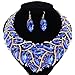 African Beads Jewelry Sets Women Bridal Crystal Statement Necklace Earring Jewelry Sets (Blue)