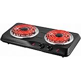 OVENTE Electric Double Burner, 1700W Coil Hot Plate, Black BGC102B | 6" &amp; 5.75" Portable Countertop Cooktop, Metal Housing, 5-Level Temperature Control, Indicator Light, Easy-to-Clean, Compact