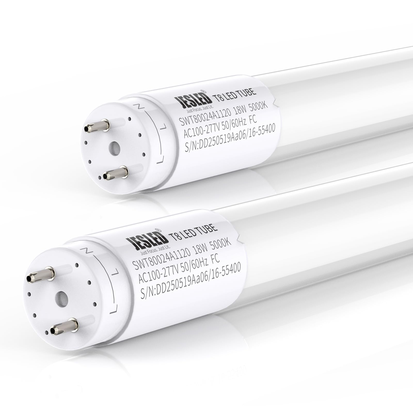 Photo 1 of ***FACTORY SEALED***JESLED 2 Pack 4FT T8 LED Bulbs, 18W 2400LM 5000K Led Tube Light, Plug and Play or Ballast Bypass, Hybrid Type A+B T10 T12 Fluorescent Bulbs Replacement, Single or Double End Powered, ETL