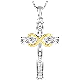 YL 925 Sterling Silver Cross Necklace for Women Halo Infinity Pendant Birthstone Jewelry for Mom