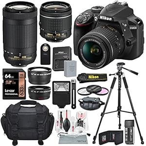 Nikon D3400 with AF-P DX NIKKOR 18-55mm f/3.5-5.6G VR + Nikon AF-P DX NIKKOR 70-300mm f/4.5-6.3G ED Lens + 64GB, Deluxe Accessory Bundle and Xpix Cleaning Accessories