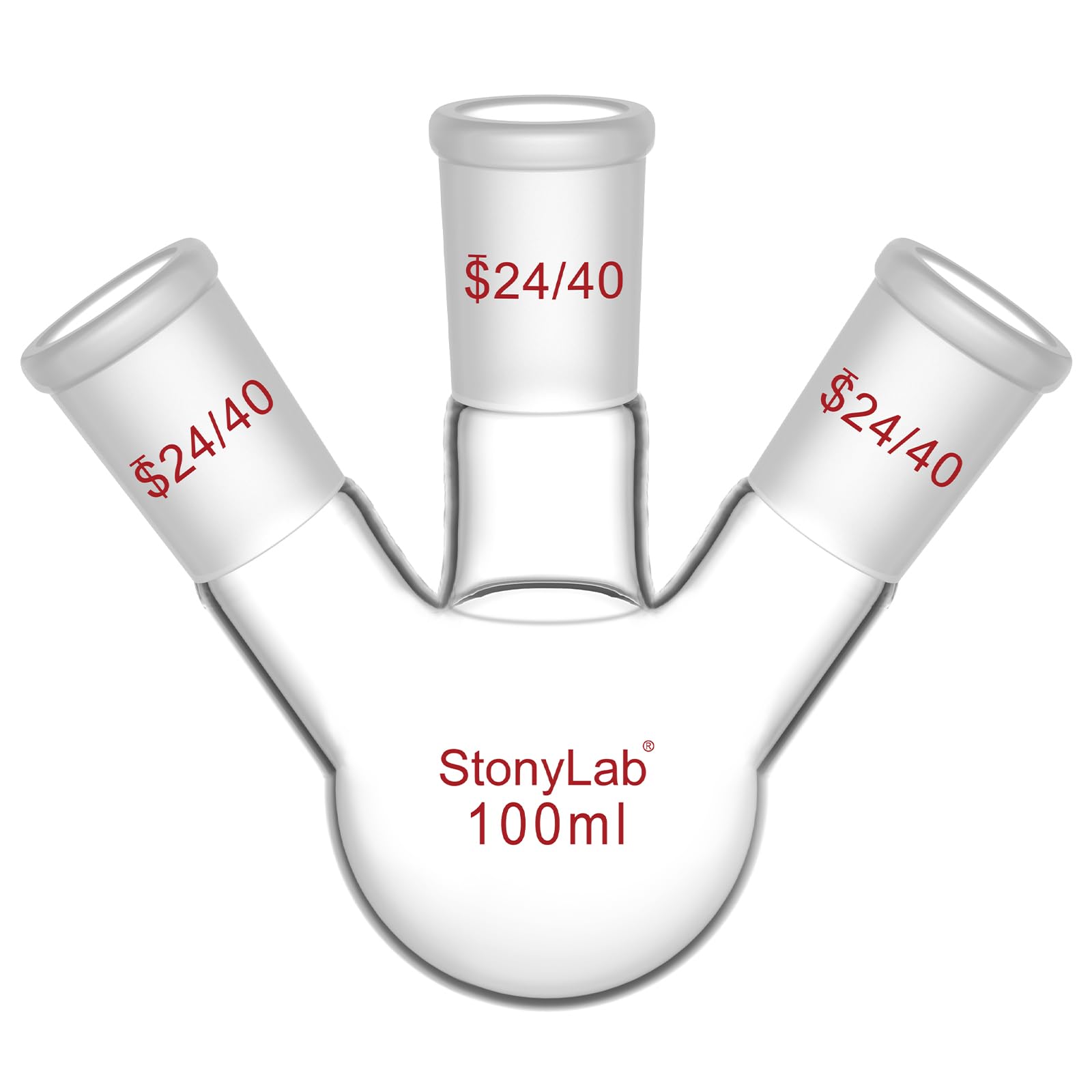 StonyLab Borosilicate Glass 3 Neck Round Bottom Flask RBF, with 24/40 Center and Side Standard Taper Outer Joint – 100ml