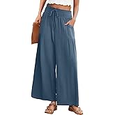 JUYUEO Linen Palazzo Pants for Women Wide Leg High Waist Casual Loung Trousers Beach Travel Vacation Harem Pants with Pockets