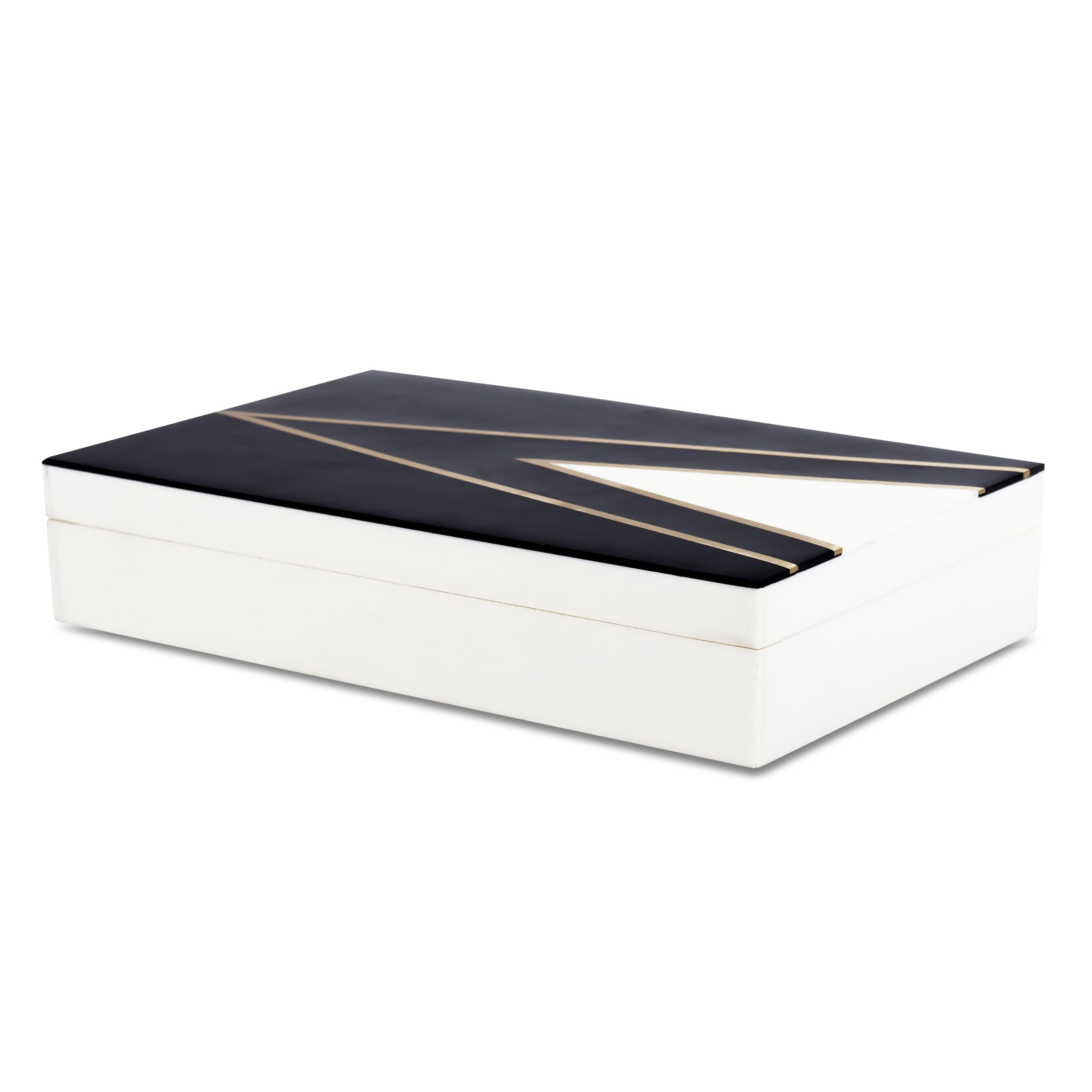 Handicrafts Home Black and White Decorative Storage Box with Lid, Large Coffee Table Storage Box, Handmade Wooden Box, Remote Control Organizer, Keepsake Box, Home Decor Storage Box (12x6x2 Inch)