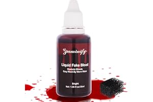 Paminify Halloween Fake Blood Washable with Stipple Sponge,1.06 Oz Edible Stage Blood Liquid for Face SFX Makeup,Body Paint Cospaly Dripping Fake Blood,Special Effect for Zombie Vampire,Bright