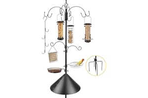Deluxe Bird Feeding Station Kit Bird Feeder Pole with Squirrel Baffle, Suet Cage, Bath Tray for Planter Hanger - Wildlife-Fri