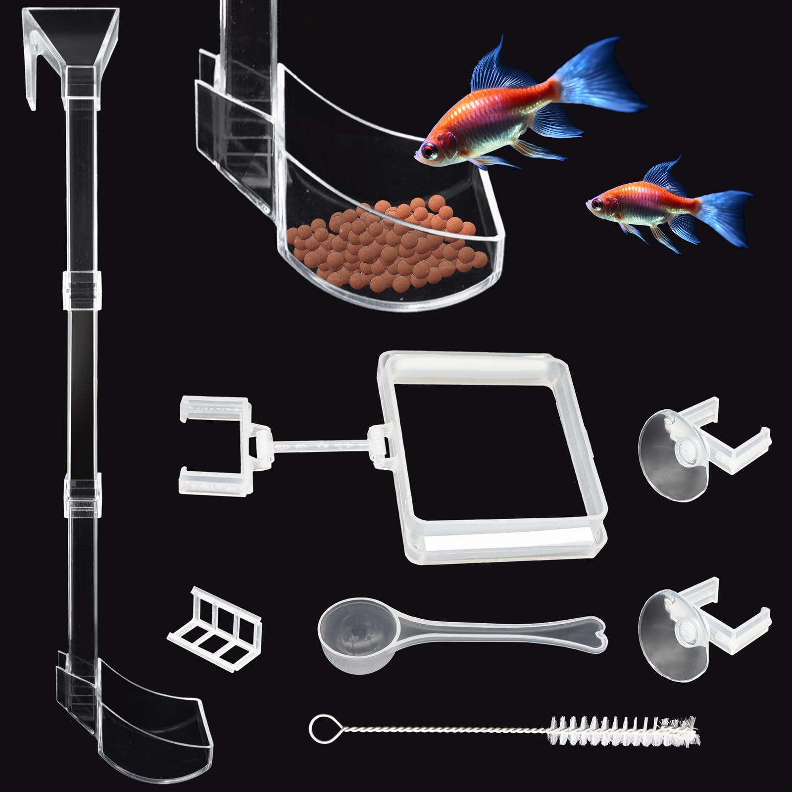 Photo 1 of Shrimp Feeder Tube and Dish Set - Aquarium Fish Feeder with Feeding Ring and Cleaning Brush - Prevent Food Scattering