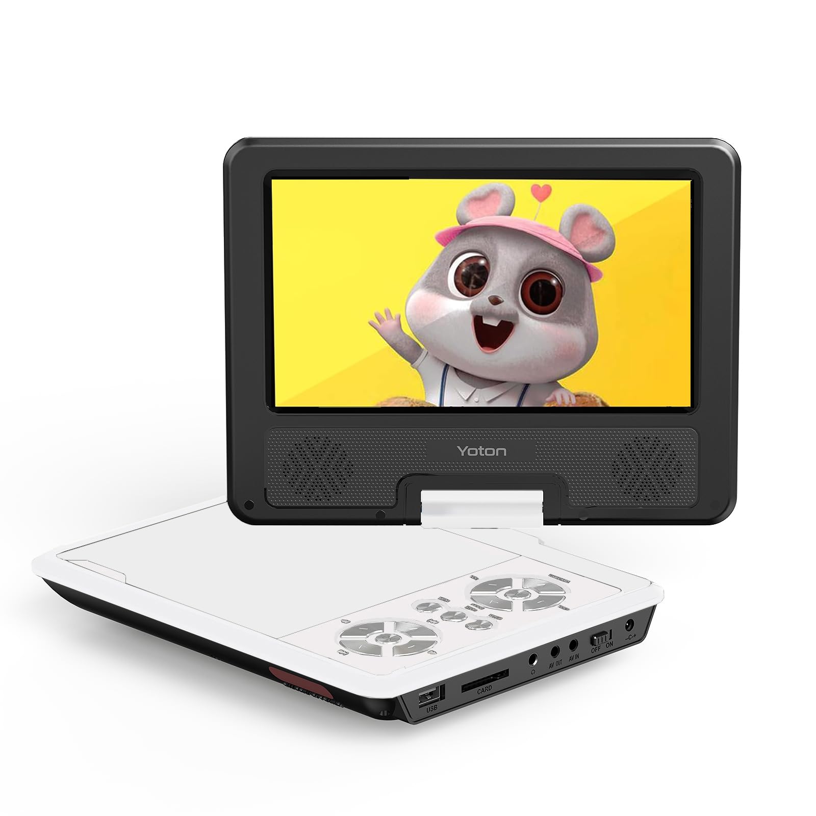 Photo 1 of (USED/FAIR) Yoton 9.5" Portable DVD Player for Kids and Car, 7.5" Swivel HD Screen with 4-6 Hours Built-in Battery, Support Sync Screen to TV, Support SD Card/USB/Multiple Disc Formats- White