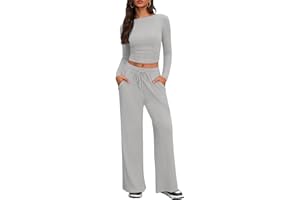 IEEILULU Cozy 2 Piece Lounge Sets for Women, Side Ruched Long Sleeve Top & Wide Leg Pants Casual Matching Tracksuit for Home & Travel