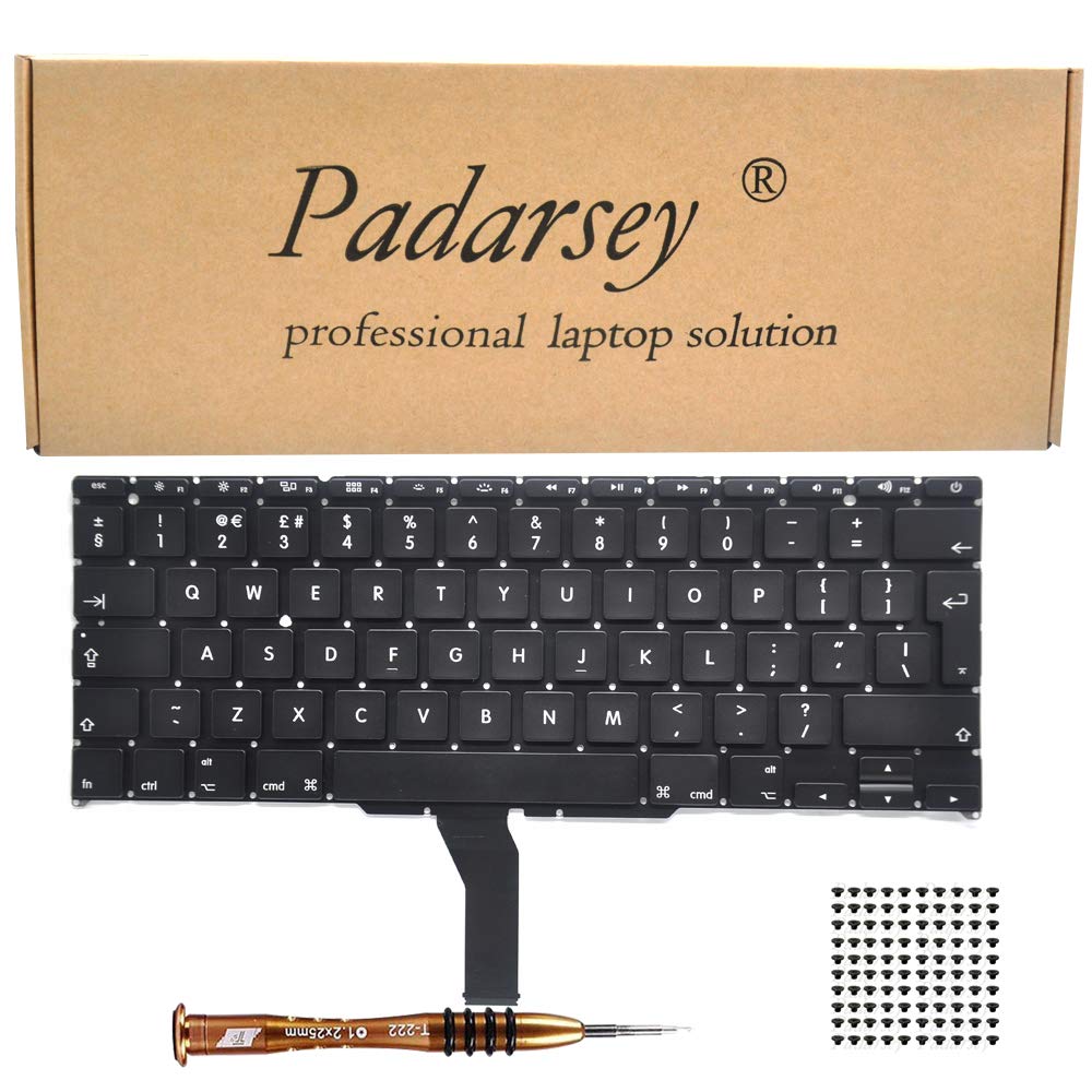 Pardarsey New Laptop Black Keyboard UK layout Compatible for MacBook Air A1370 A1465 11-Inch 2011 2012 2013 2014 2015 MD711 MD712 MD223 MD224 MC968 MC969 with 80 PCE Screws+Screwdriver