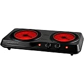 OVENTE Electric Infrared Double Burner, 1700W Hot Plate, Black BGI102B | Portable Stove with 7.75" and 6.75" Ceramic Glass Cooktop, 5 Level Temperature Setting and Easy to Clean Base