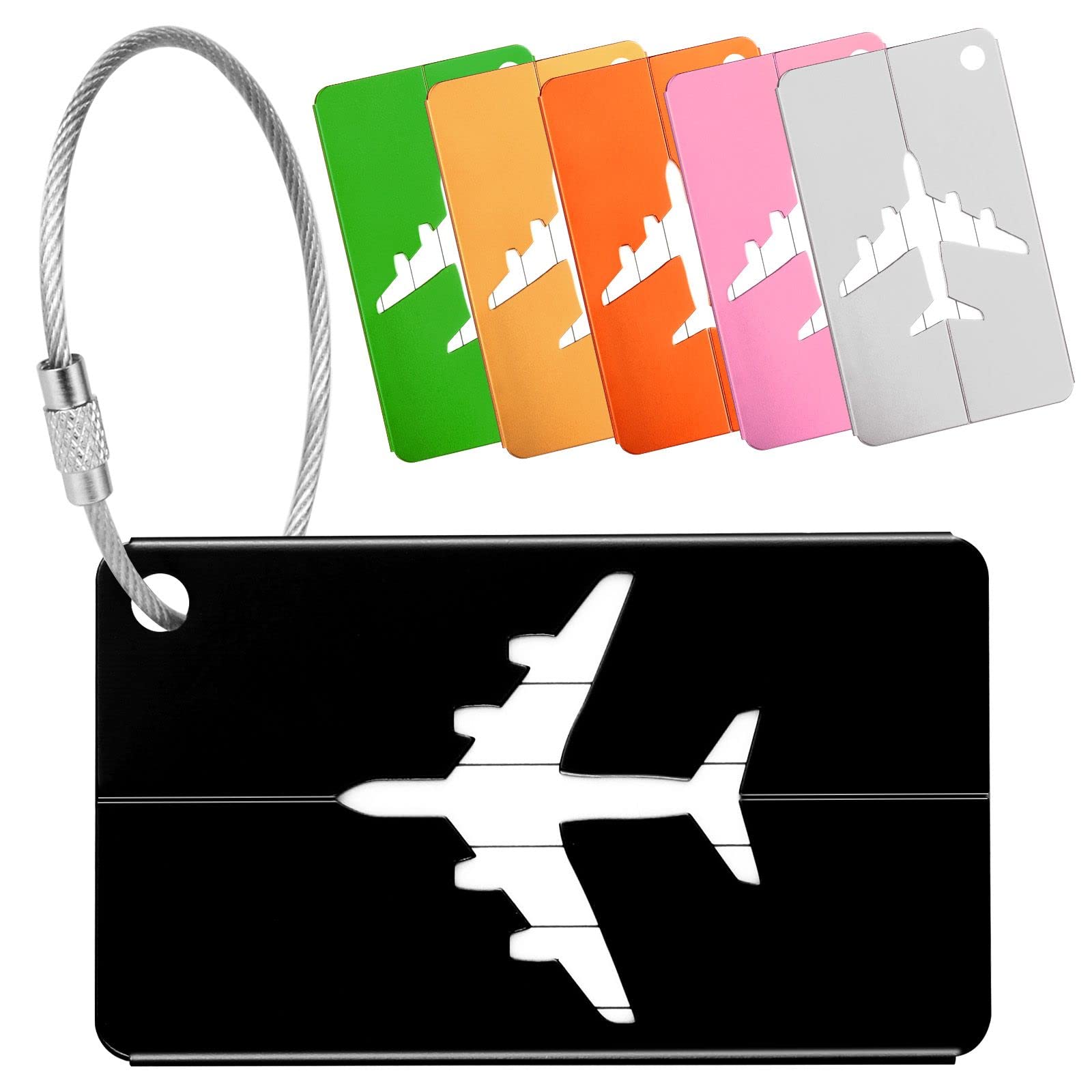 Yizhet Luggage Tags 6 Pcs Aluminium Alloy Luggage Labels for Suitcases, 6 Colors Air Travel Suitcase Tags with Steel Loop and Name ID Cards for Baggage