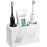 Luxspire Toothbrush Holder, 3 Slots Electric Toothbrush and Toothpaste Holder, Bathroom Countertop Storage Bathroom Accessories Toothbrush Stand for Vanity Counter Organizer Caddy - Gravel White