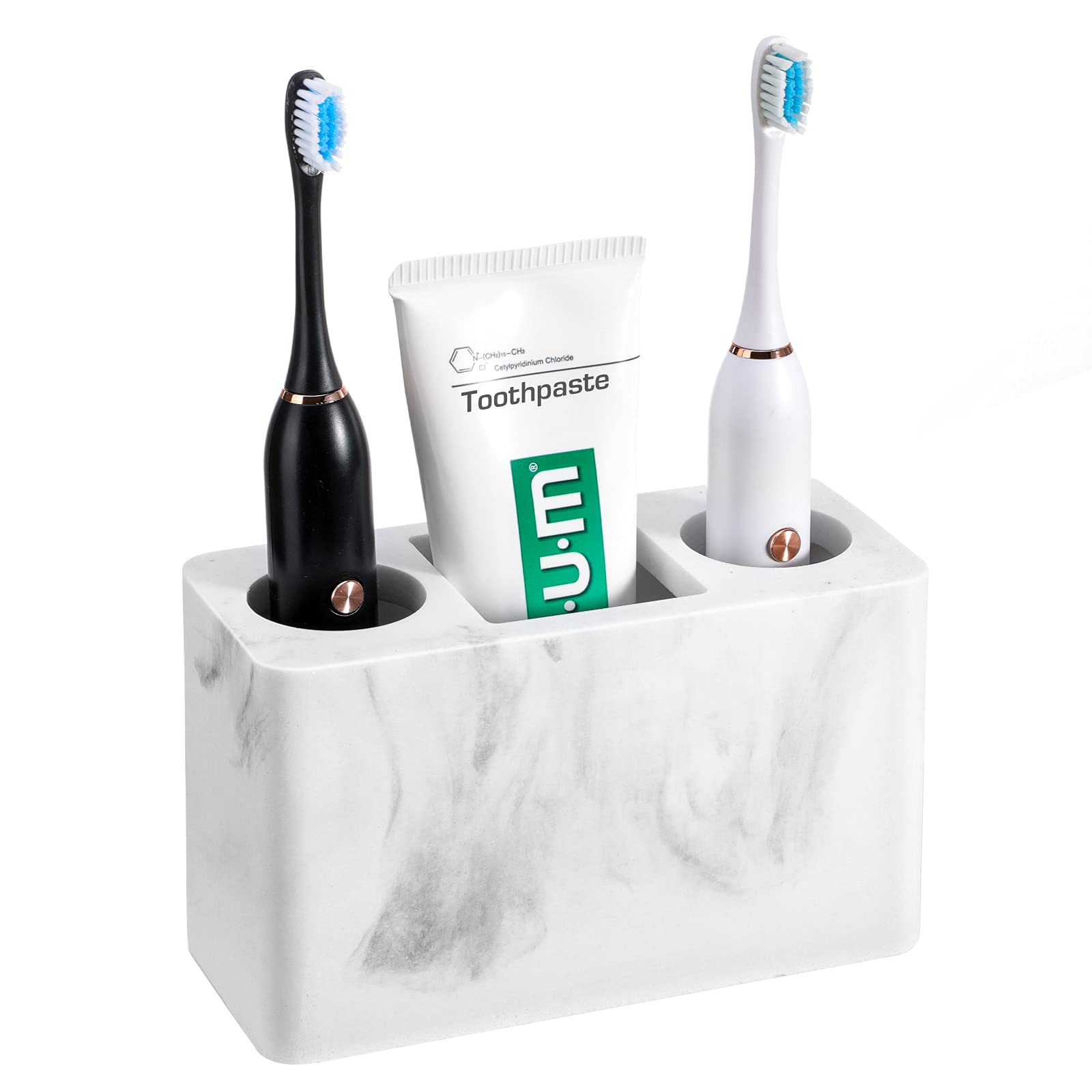 Luxspire Toothbrush Holder, 3 Slots Large Electric Toothbrush Toothpaste Stand, 16x7x9.6 cm Resin Storage for Bathroom Accessories Set Vanity Counter Sink Organizer Caddy Marble- Gravel White