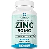 PurePremium Natural Zinc 50mg Supplements for Men/Women - GMP-Certified High Potency Vitamin Zinc Citrate/Oxide for Adults, Immune Antioxidant, Energy Support - 100 Tablets