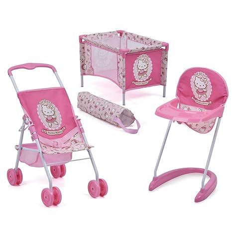 Hauck Toys for Kids Puppen-Set 3-teilig (Buggy, Hochstuhl & Reisebett) - Hello Kitty - Rosa