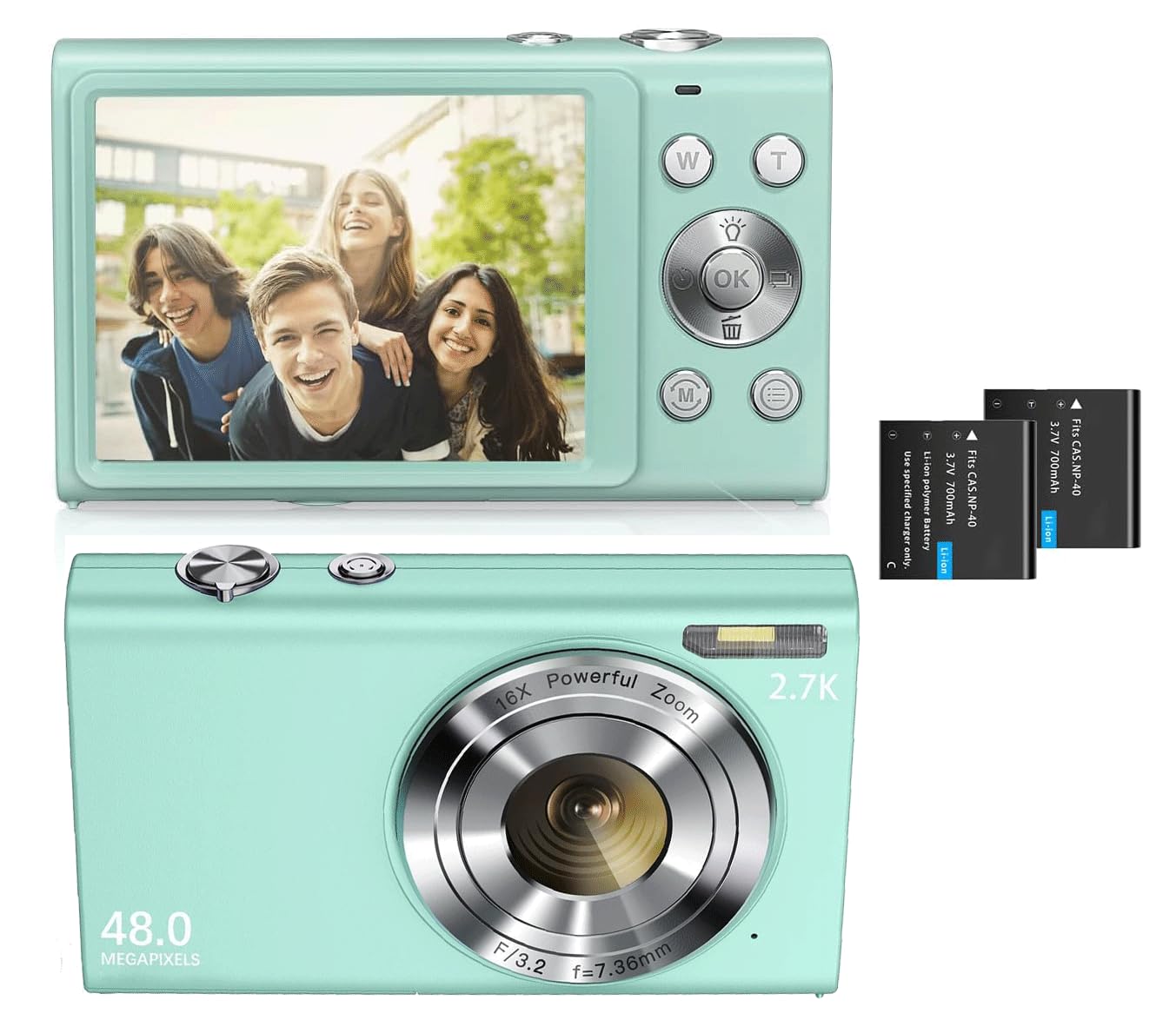 Digital Camera, 2.7K Autofocus Compact Camera 48MP Digital Cameras Portable Camera with 2.8" Screen, 16X Digital Zoom for Kids,Beginner