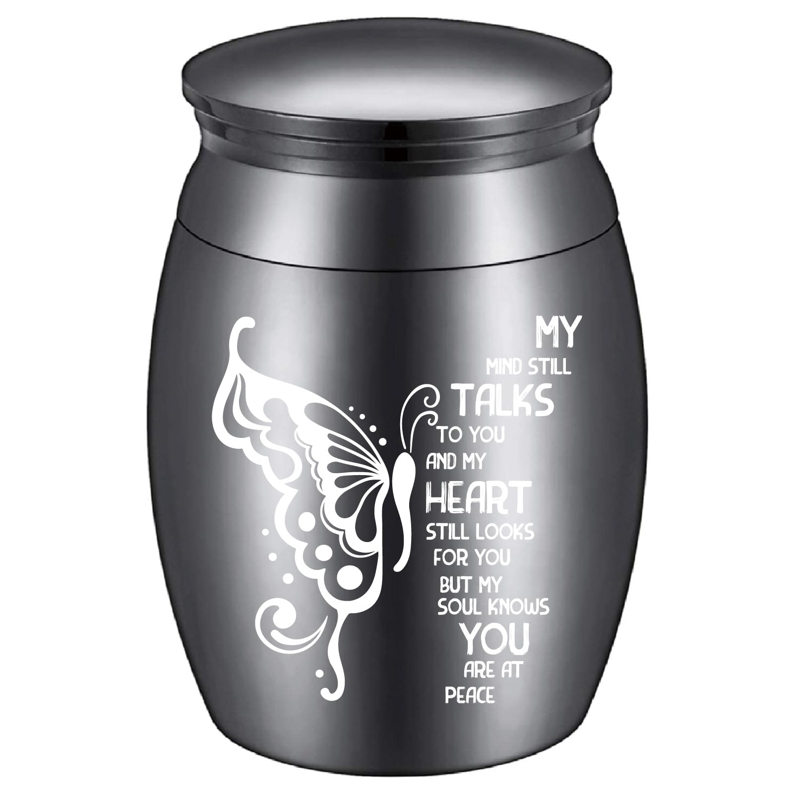 CREATCABIN Butterfly Mini Urn Cremation Urns Small Tiny Human Ashes Holder Sharing Burial Funeral Laser Engraving Stainless Steel Miniature Keepsake Container for Female Human 1.18x1.57inch Black