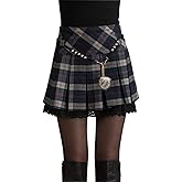 chouyatou Women's A-Line Plaid Wool Blend Pleated Skirt Side Zipper