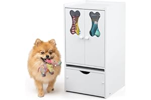 Teenyyou 22.84 x 12.99 x 12.6 Inch Pet Wardrobe Closet Dog Toy Clothes Storage Organizer with Doors and Telescopic Hanging Rod Combinable Drawers Closet Rack for Small Dog Cat Toys Clothes Accessories