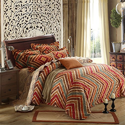 Newrara Home Textile Boho Bedding Set Bohemian Bedding Bohemian Style Bedding Set Bohemian Duvet Covers Floral Bedding Set Full/queen,4pcs (Queen, Orange)