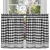 Sweet Home Collection Decorative Buffalo Check Design Kitchen Window Curtain Panel Treatment, 36