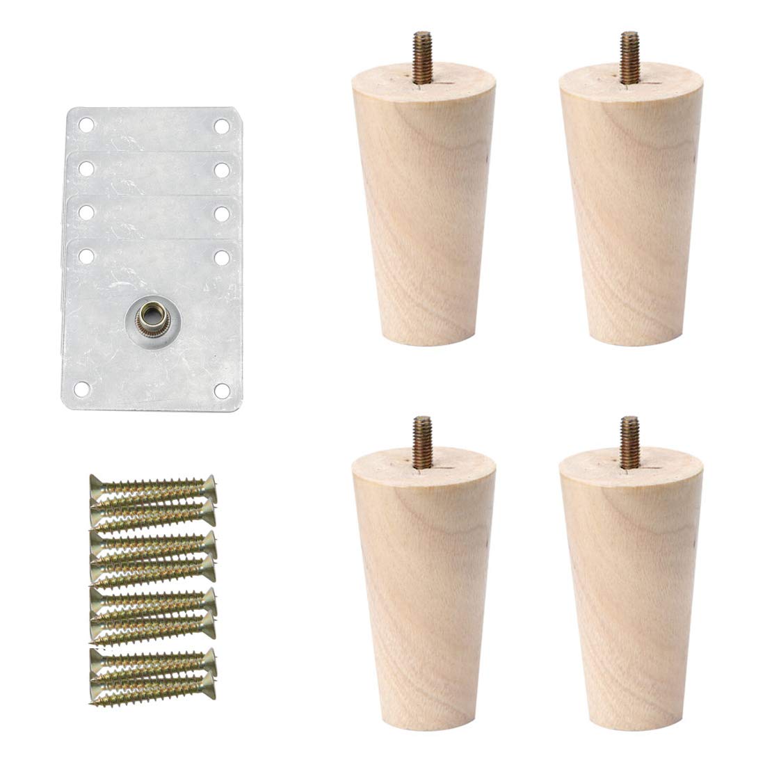 sourcingmap 6 Inch Round Solid Wood Furniture Legs Sofa Couch Chair Table Desk Closet Cabinet Feet Replacement Adjuster Set of 4