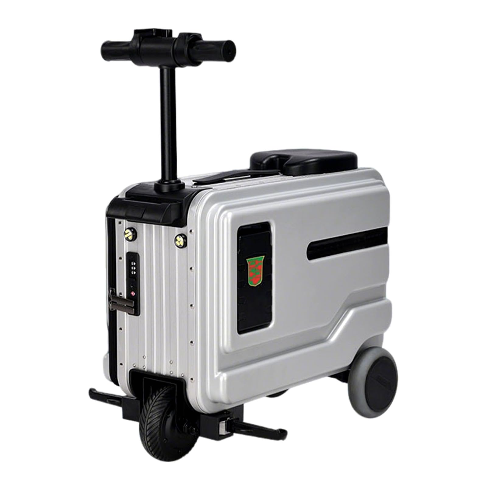 Photo 1 of YADSWB Electric Suitcase, Smart Rideable Suitcase Equipped with a TSA-compliant Combination Lock, Boardable Hardshell Luggage Carry On with LED Breathing Light and Cup Holder (Silver)