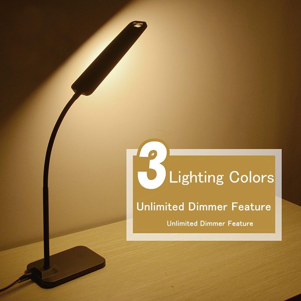 LED Desk Lamp Eye-caring Table Lamps, Eyoo Flexible Gooseneck Dimmable Office Lamp with USB Charging Port, Touch Control, 3 Color Modes (UK Plug Included)