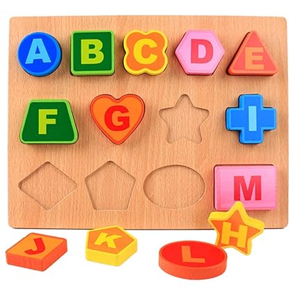 Leoie Wooden Number Figure Alphabet Early Education Puzzle Building Blocks Toy for Children Kids Letter Shape