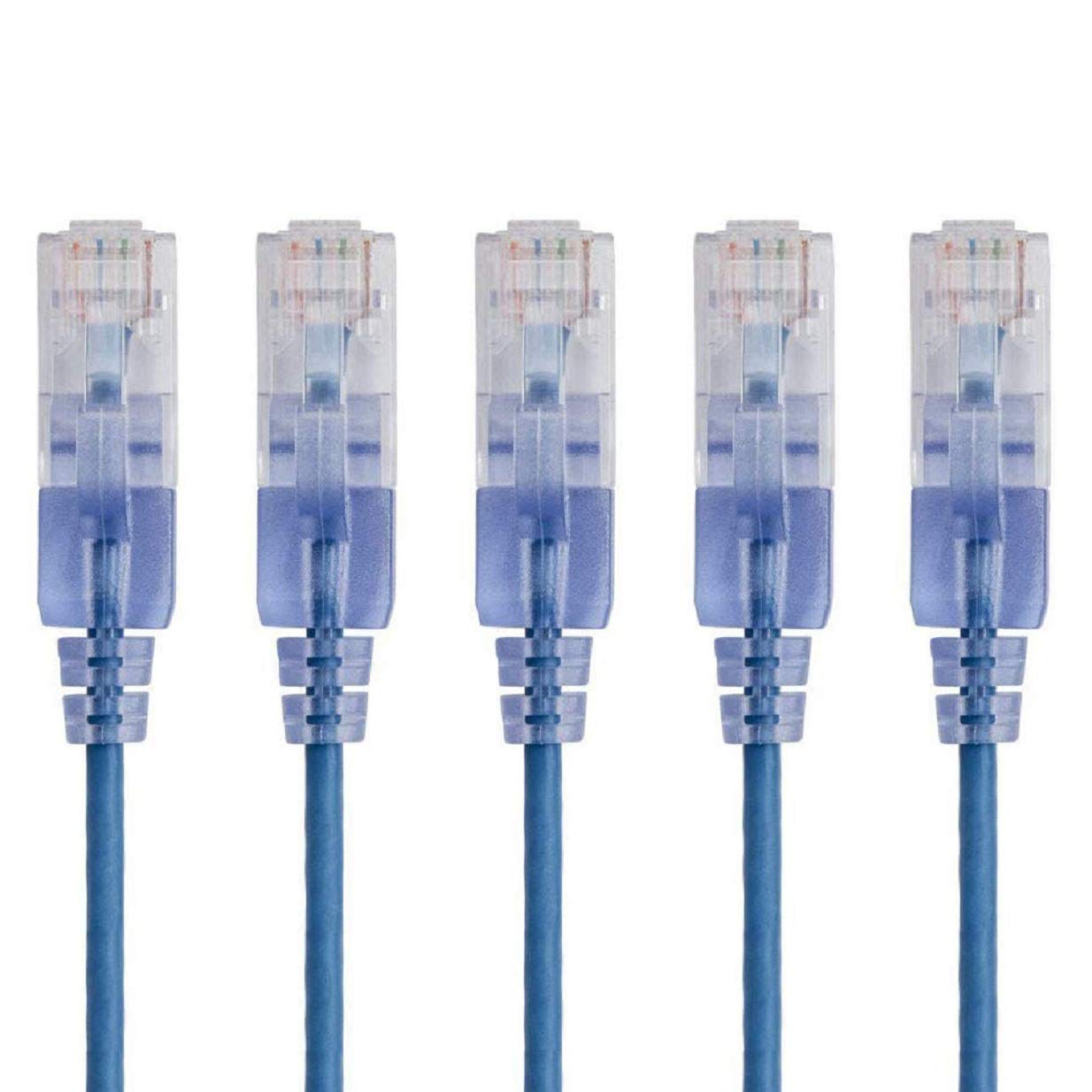 Monoprice Cat6A 25ft Blue Patch Cable UTP 30AWG 10G Pure Bare Copper Snagless RJ45 SlimRun Series Ethernet Cable- Pack of 5