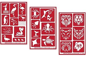 3 Armour Etch Over N Over Reusable Glass Etching Stencils Set | Wild Life Animals, Sea Creatures, Birds Theme