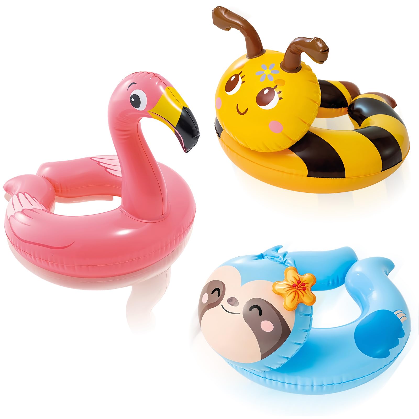 Bee Sloth Flamingo Inflatables Swimming Ring Rubber Rings for,3pcs Inflatable Swim Rings Pool Floats,Inflatable Pool Ring Toy Floaties for Beach Summer Party Water Sport