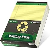 KAISA Legal Note pads 8.5 x 11,12pads 600 Sheets note pads office supplies Recycled Paper 8.5 x 11 Wide Ruled 50 sheets Premium Thick Paper Hard Back Notepads 8-1/2"x 11-3/4" Writing Tablet Canary For Office Supplies (Pack of 12)