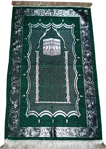 Islamic Prayer Rug - Muslim Prayer Sajadah Carpet Al Kabah - Green
