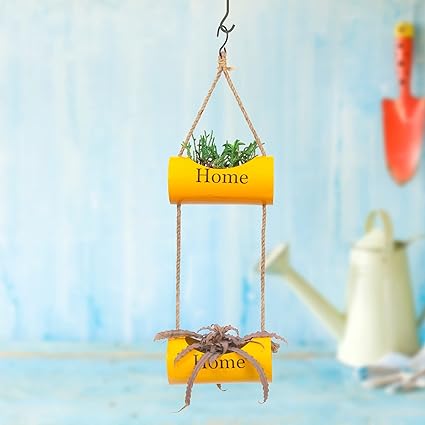 Urban Plant Two Tier Hanging Planter with Natural Jute Rope Home Printed