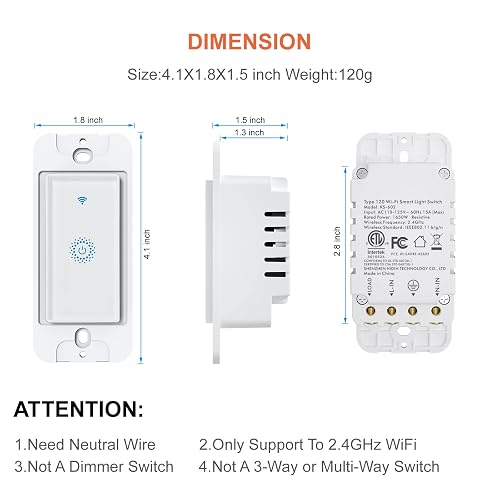 3-Way Smart Light Switch - Works With Alexa & Google, No Hub Needed, Wi-Fi