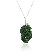 GEMKORA Natural Tsavorite Green Garnet Gemstone Raw Crystal Pendant Necklace, Birthstone, Healing Crystals, Silver Jewelry 18 inch (1 PENDANT)