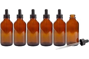 CORNUCOPIA BRANDS 4oz Amber Glass Dropper Bottles (6-Pack), Refillable Glass Bottles for Essential Oils, Cosmetics, and Cooking