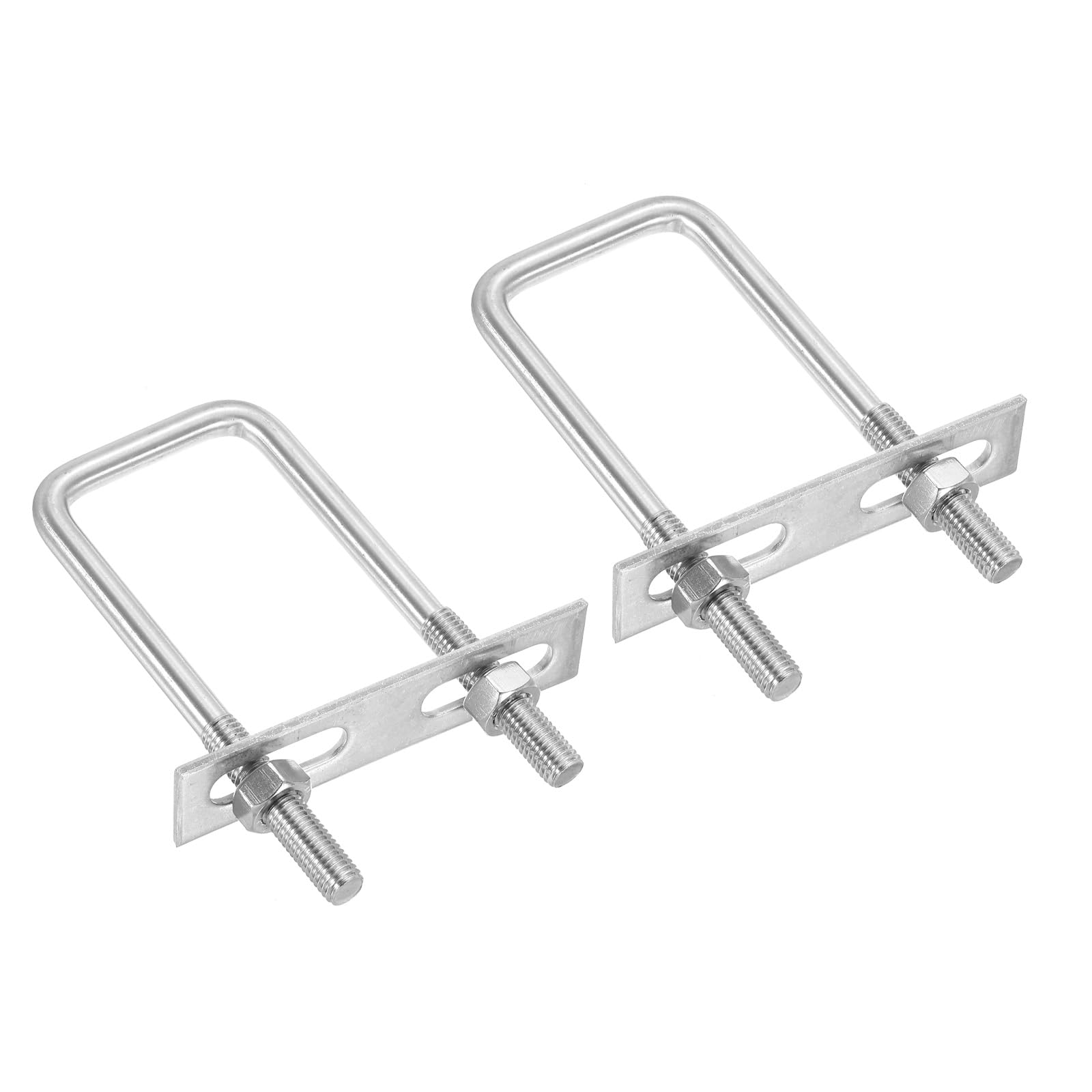 PATIKIL M10x50x120mm Square U-Bolts Kit, 2Set 304 Stainless Steel Square U Shaped Bolts Replacement Parts with Frame Plates and Nuts for Ski Board Sailboat Trailer